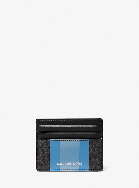 MK Grand porte-cartes Hudson rayé à imprimé logo - CHAMBRAY(BLEU) - Michael Kors
