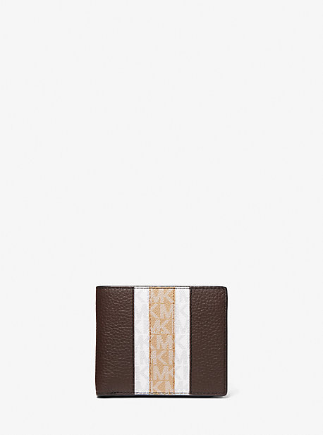 MK Hudson Pebbled Leather Logo Stripe Billfold Wallet With Coin Pouch - Brown - Michael Kors