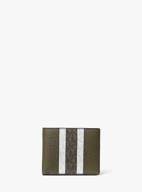 MK Hudson Logo Stripe Leather Slim Billfold Wallet - Olive - Michael Kors