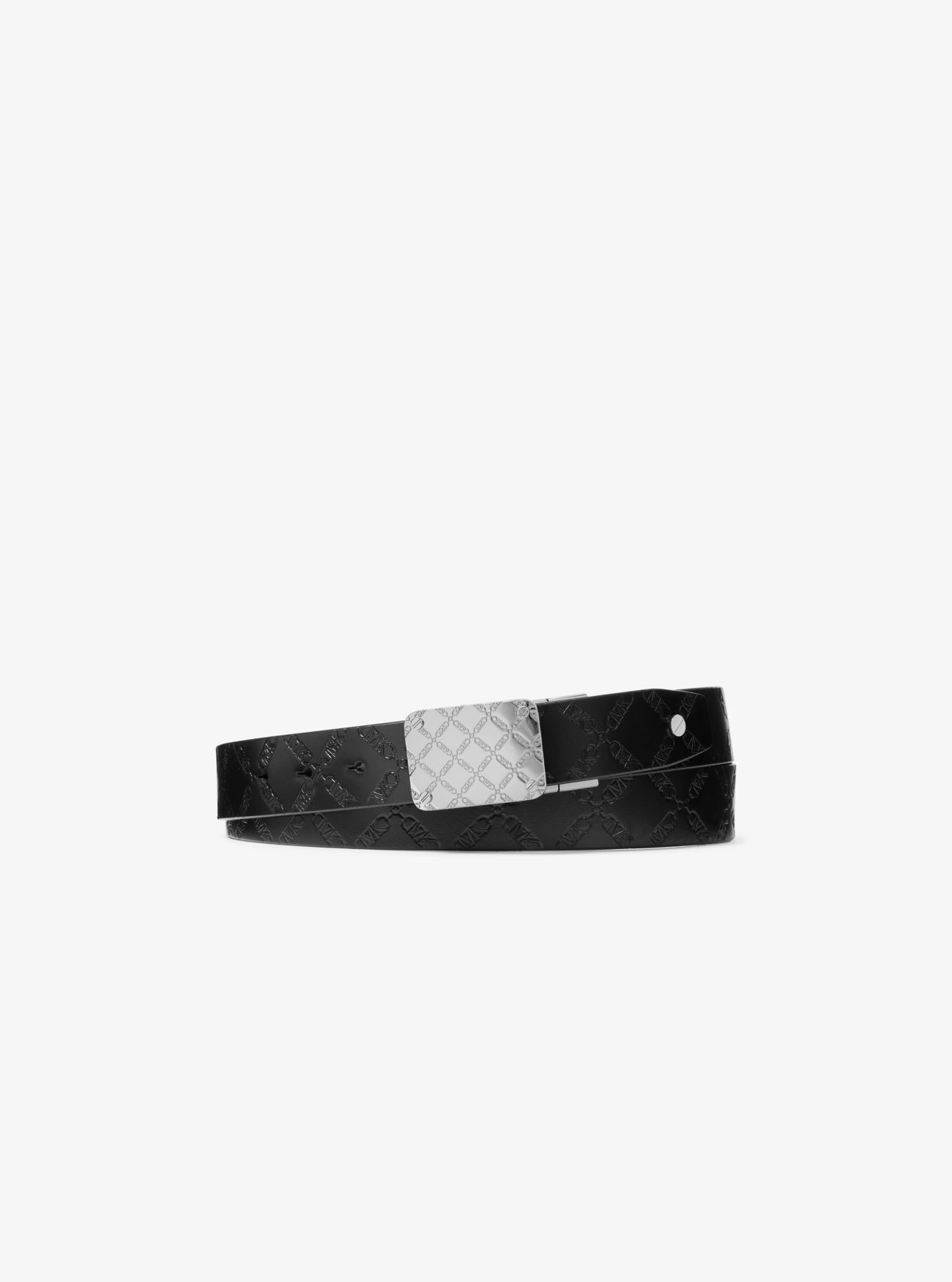MK Reversible Empire Logo Embossed Leather Belt - Black - Michael Kors