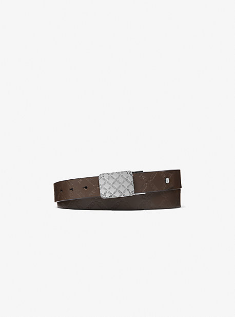 MK Reversible Empire Logo Embossed Leather Belt - Brown - Michael Kors