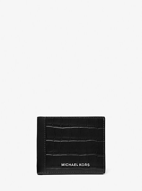 Michael Kors Hudson Crocodile Embossed Leather Billfold In Black