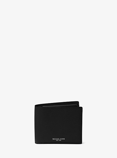 MK Harrison Crossgrain Leather Billfold Wallet With Coin Pocket - Black - Michael Kors
