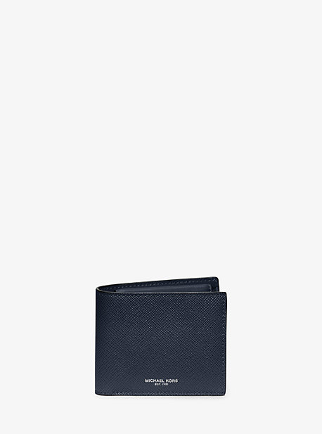 MK Harrison Crossgrain Leather Billfold Wallet With Coin Pocket - Navy - Michael Kors