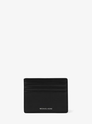 MK Harrison Crossgrain Leather Tall Card Case - Black - Michael Kors