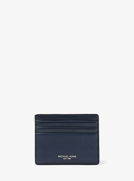 MK Harrison Crossgrain Leather Tall Card Case - Navy - Michael Kors