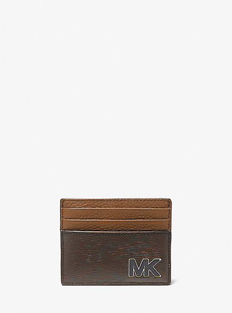 MK Hudson Two-Tone Leather Card Case - Brown - Michael Kors