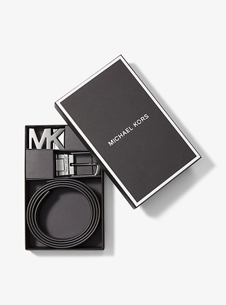 MK 4-In-1 Crossgrain Leather Belt Box Set - Gryhound/blk - Michael Kors