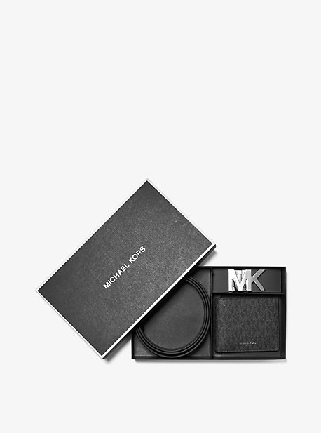 MK Logo Belt and Billfold Wallet Set - Black - Michael Kors