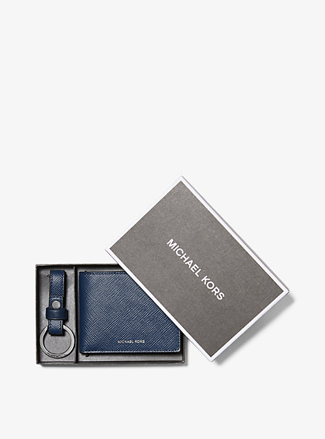 Portefeuille compact en cuir grainé avec porte-clés - BLEU MARINE(BLEU) - Michael Kors