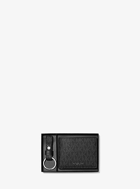MK Logo Slim Billfold Wallet With Keychain - Black - Michael Kors