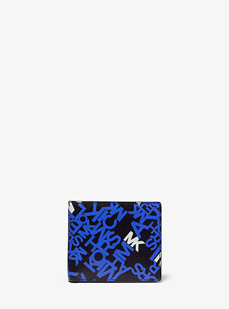 Portefeuille compact Brooklyn en cuir grainé à logo - BLCK/POP BLU - Michael Kors