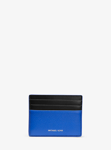 Grand porte-cartes Greyson en cuir grainé bicolore - POP BLUE/BLK - Michael Kors