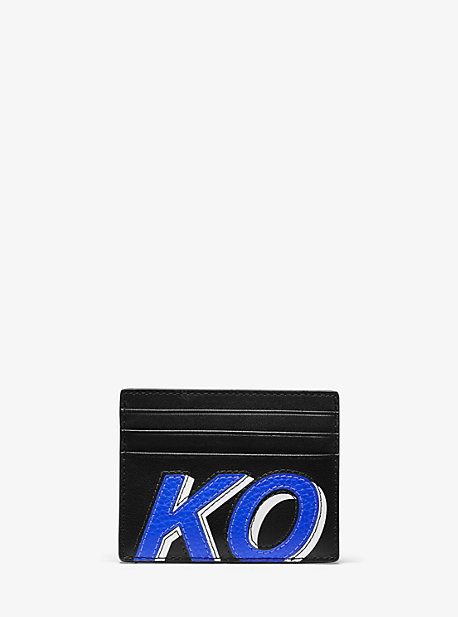 Grand porte-cartes Greyson KORS en cuir - BLCK/POP BLU - Michael Kors