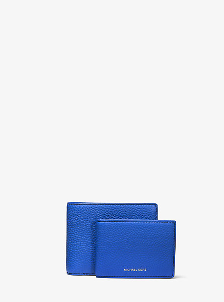 Portefeuille compact Greyson en cuir grainé avec porte-cartes - POP BLUE/BLK - Michael Kors