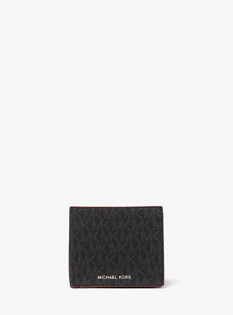 Portefeuille compact Greyson à logo avec compartiment à monnaie - BLK/RC RD - Michael Kors