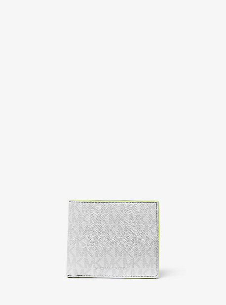 Portefeuille compact Greyson à logo avec compartiment à monnaie - WHT/NEON YEL - Michael Kors