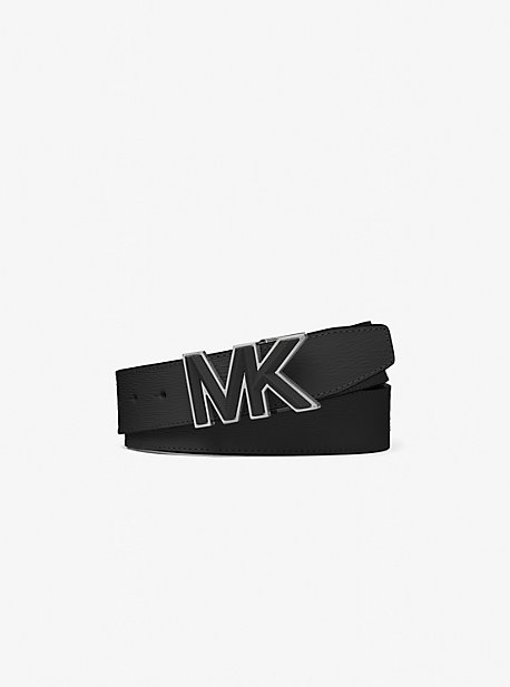 MK Logo Buckle Leather Belt - Black - Michael Kors