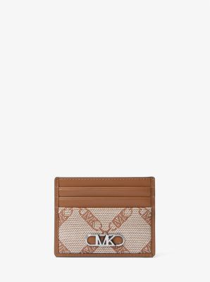 MK Porta carte di credito Hudson con logo Empire jacquard - Cuoio (Marrone) - Michael Kors product