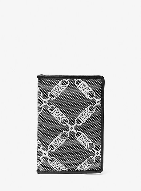 MK Hudson Empire Logo Jacquard Bi-fold Card Case - Black - Michael Kors