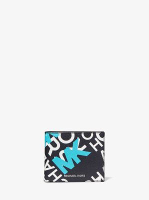 Michael Kors Hudson Scatter Logo Billfold Wallet In Blue