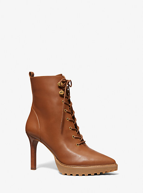 MK Kyle Leather Lace-Up Boot - Luggage Brown - Michael Kors