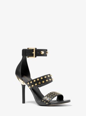 MK Amal Astor Stud Leather Sandal - Black - Michael Kors