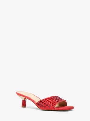 Michael Kors Amal Embellished Faux Suede Kitten Sandal In Red