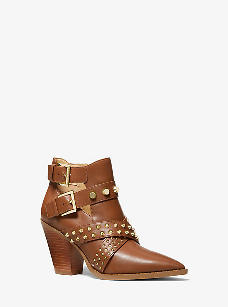 MK Dover Astor Stud Leather Ankle Boot - Luggage Brown - Michael Kors