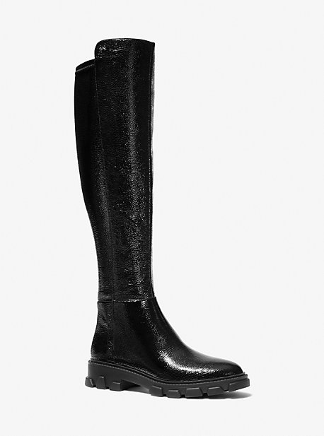 Michael Kors Crackled Faux Patent Leather Boot In Black