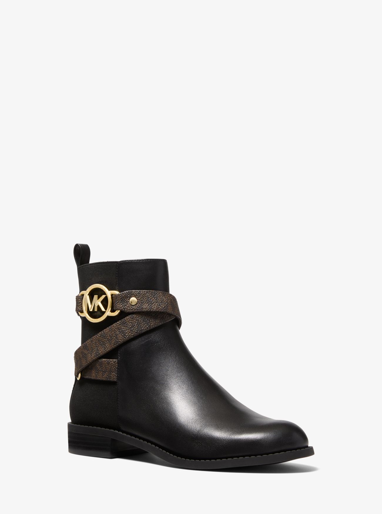 MK Rory Logo and Leather Ankle Boot - Blk/brown - Michael Kors