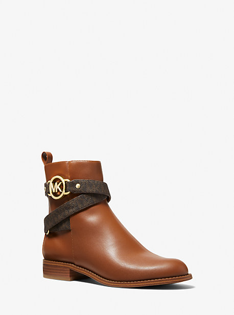 MK Rory Faux Leather and Logo Ankle Boot - Luggage Brown - Michael Kors