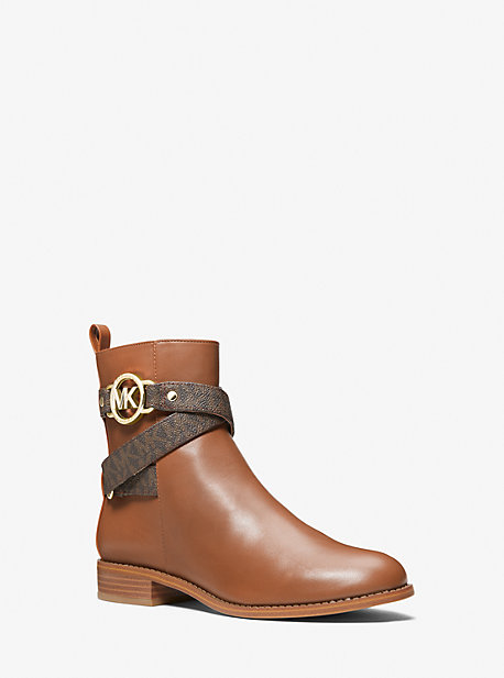 Michael Kors Rory Leather And Logo Ankle Boot In Brown
