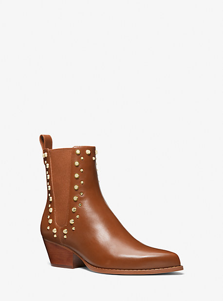 Michael Kors Kinlee Astor Studded Leather Ankle Boot In Brown