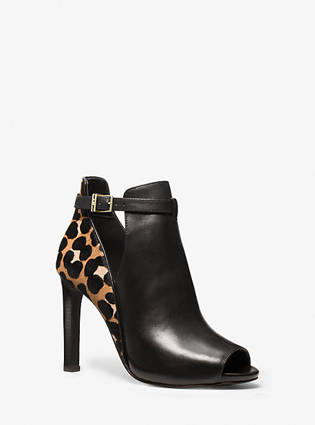 MK Lawson Leather and Leopard Print Calf Hair Open-Toe Ankle Boot - Black Combo - Michael Kors product