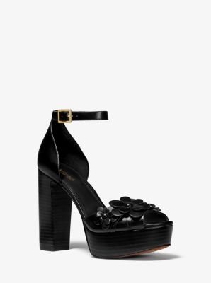 Sandale à semelle compensée Flora en cuir avec fleurs appliquées - NOIR(NOIR) - Michael Kors