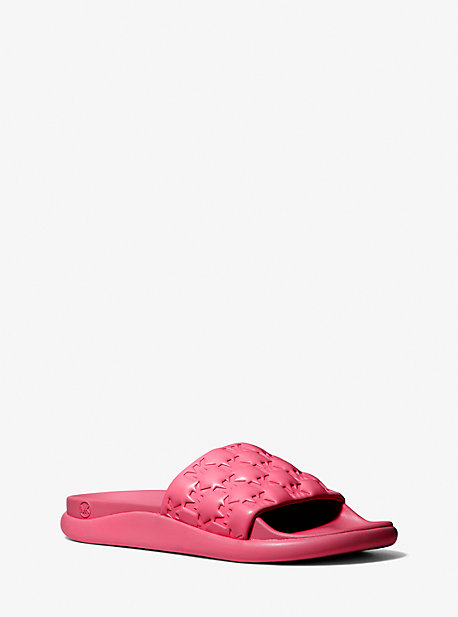 Michael Kors Finnie Embossed Faux Leather Slide Sandal In Pink