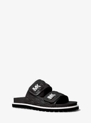 【Michael Kors】Stark Logo Embossed Faux Leather Sandal Michael Kors Stark Logo Embossed Faux Leather Slide Sandal