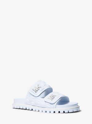 【Michael Kors】Stark Logo Embossed Faux Leather Sandal Michael Kors Stark Logo Embossed Faux Leather Slide Sandal