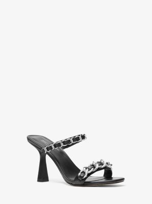 Michael Kors Clara Embellished Leather Sandal In Black