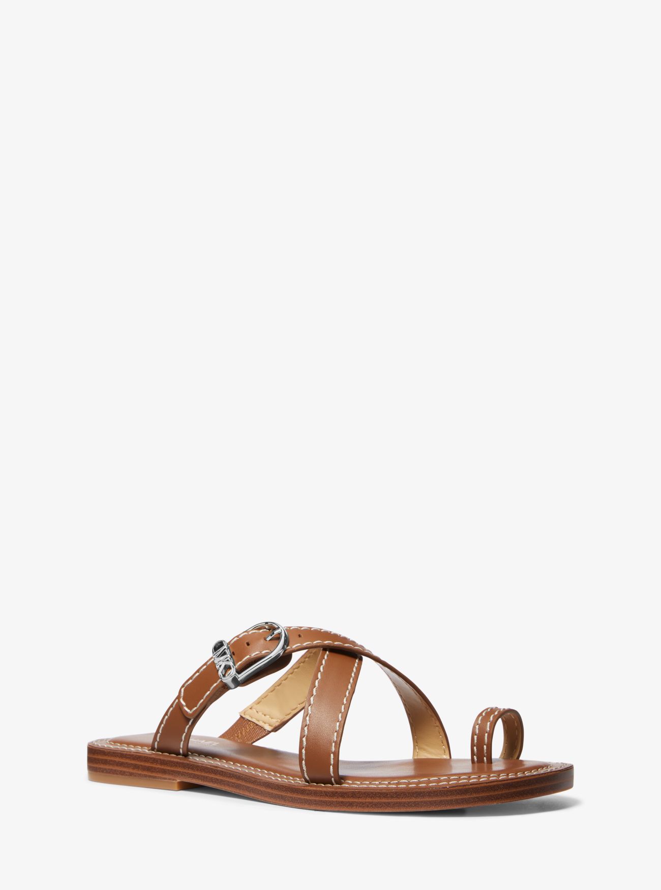 MK Ashton Leather Flat Sandal - Luggage Brown - Michael Kors