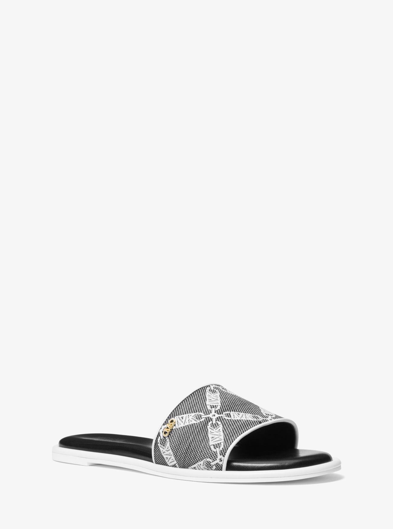 MK Saylor Empire Logo Jacquard Slide Sandal - Black/white - Michael Kors