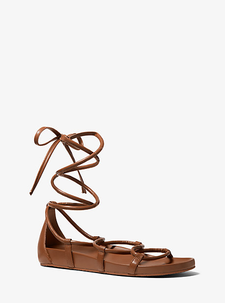 MK Vero Faux Leather Lace-Up Sandal - Luggage Brown - Michael Kors
