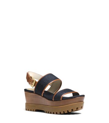 Gillian Leather-Trimmed Denim Wedge by Michael Kors