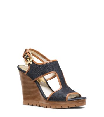 Gillian Leather-Trimmed Denim Wedge by Michael Kors