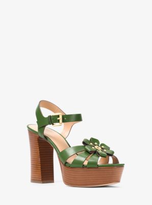 Sandale Tara en cuir à semelle compensée ornée dune fleur - VERT VRAI(VERT) - Michael Kors