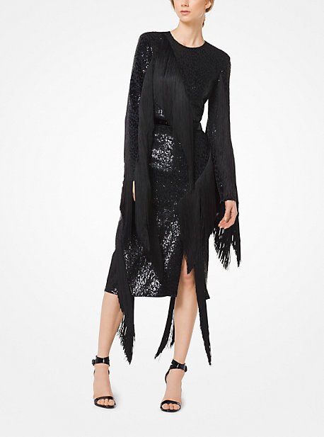 Michael Kors Sequined Fringed Stretch ...