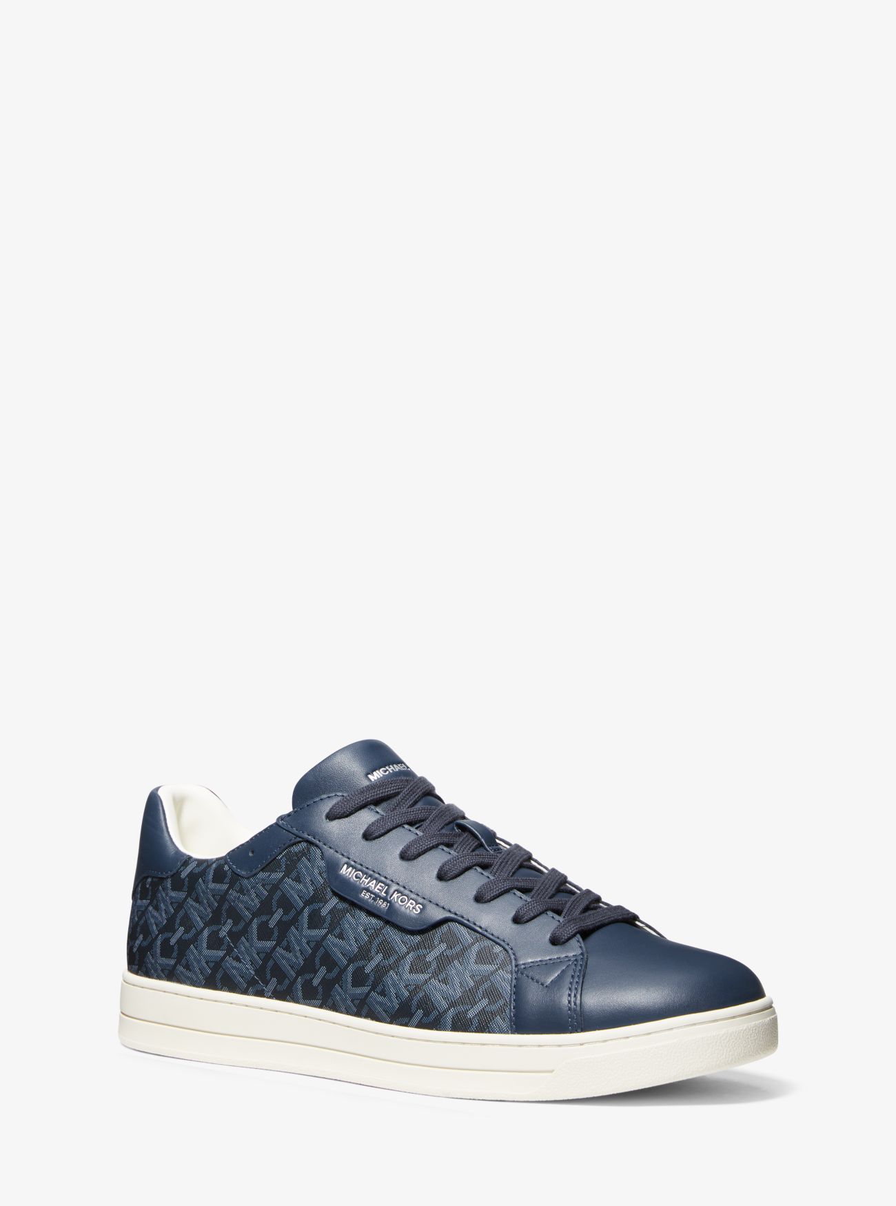 MK Keating Empire Signature Logo and Leather Trainers - Navy - Michael Kors