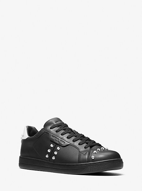 MK Keating Studded Leather Sneaker - Black - Michael Kors