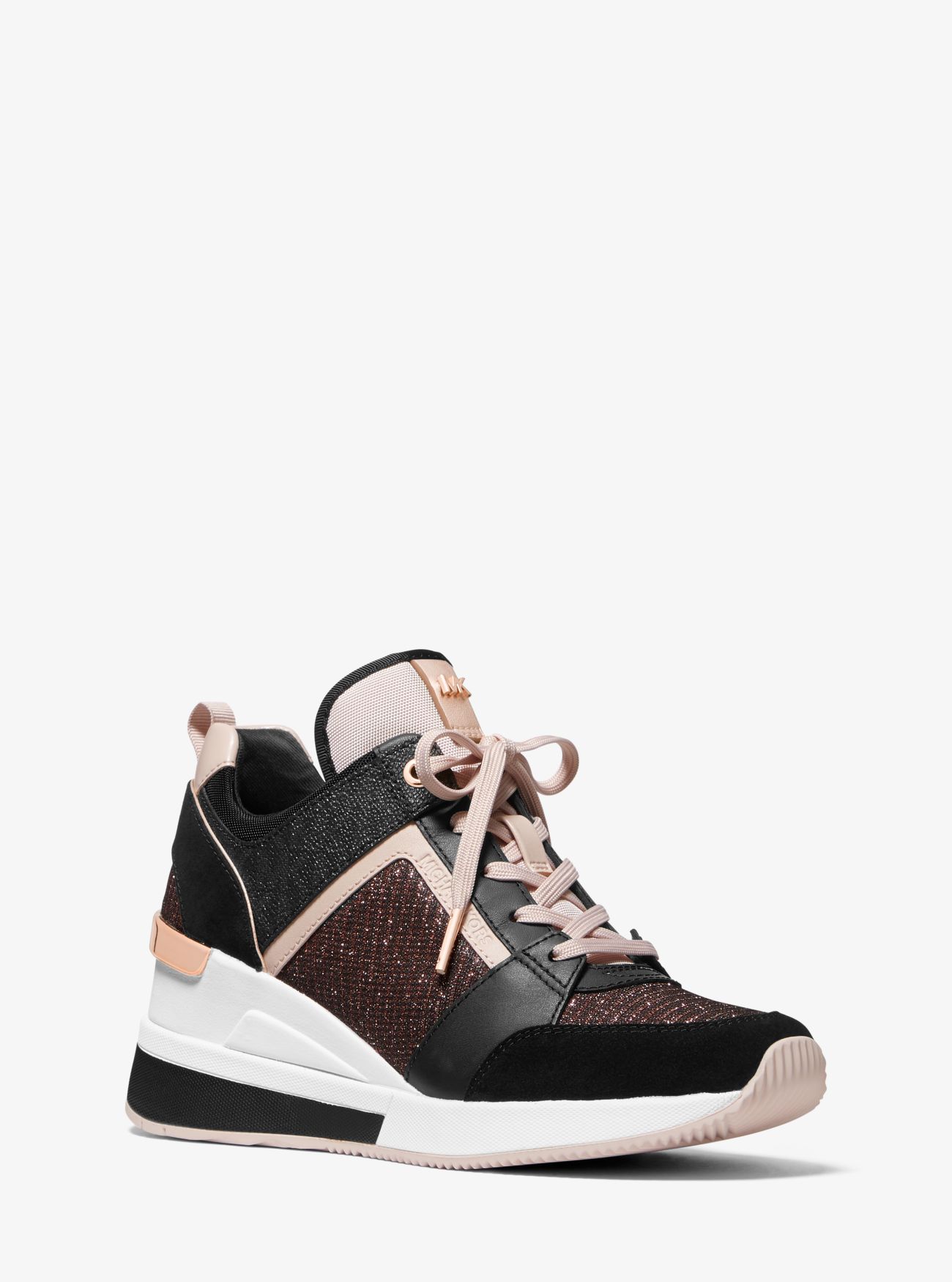 olympia extreme embellished leather and glitter chain mesh trainer